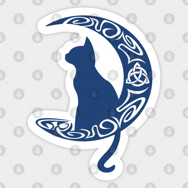 Blue Celtic Moon Cat Triquetra Sticker by DepicSpirit